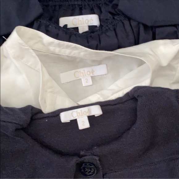 Chloé “sailor” style white dress shirt, navy shirt and navy sweater Size: 2T GUC - Picture 5 of 6